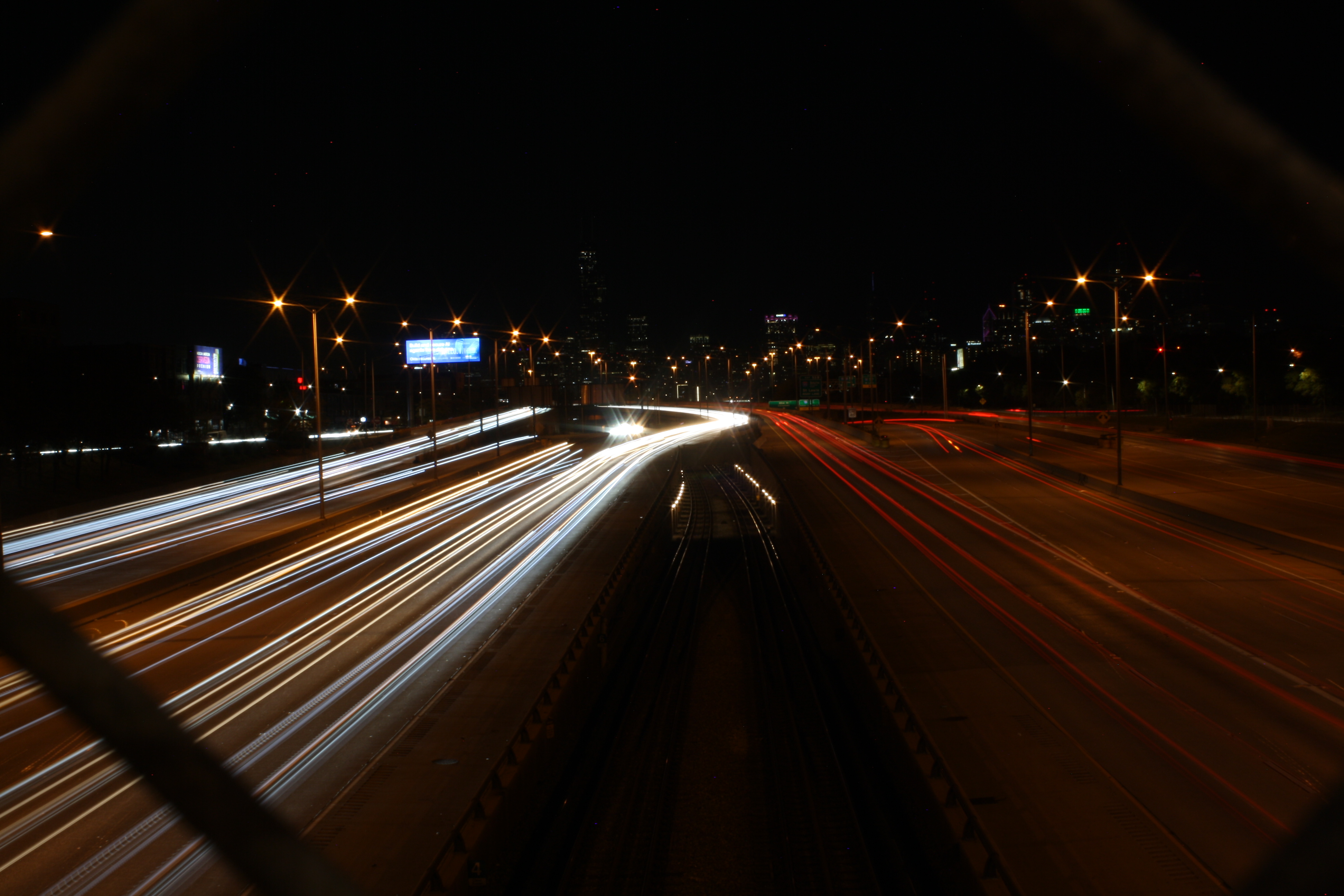 Night traffic light trails in the city